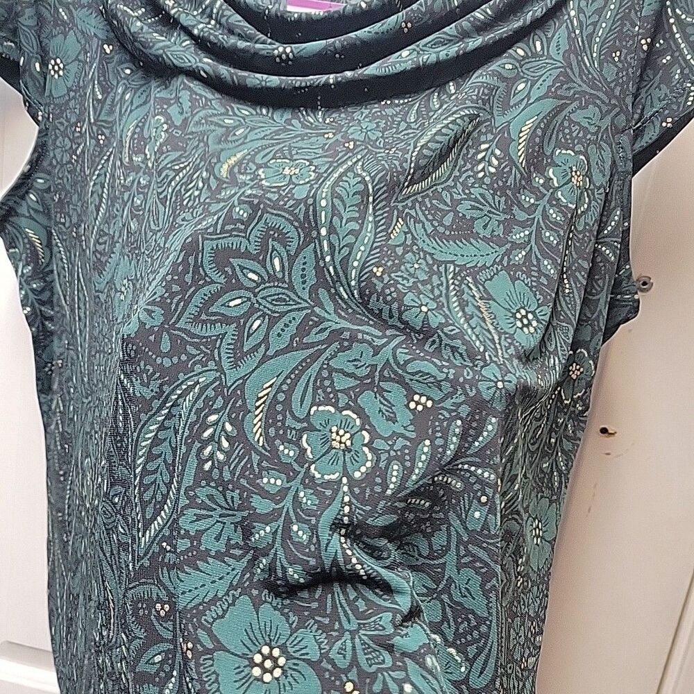Kasper Women's Top Plus Size 2X Paisley Cowlneck Green Gold Workwear NEW w Tags - Picture 4 of 8